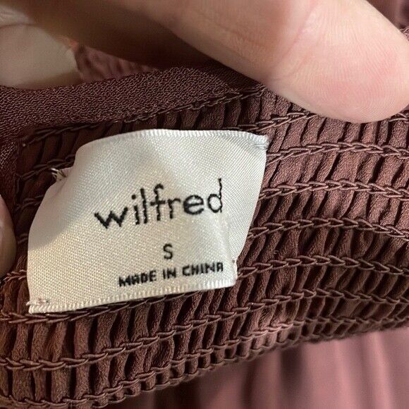 Wilfred Aritzia Babydoll Smocked Mini Dress size S Burgundy Crew Neck - Picture 11 of 13